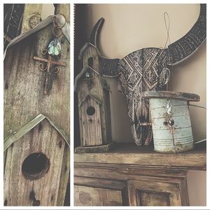 Set Of Two Handmade Vintage Bird Houses